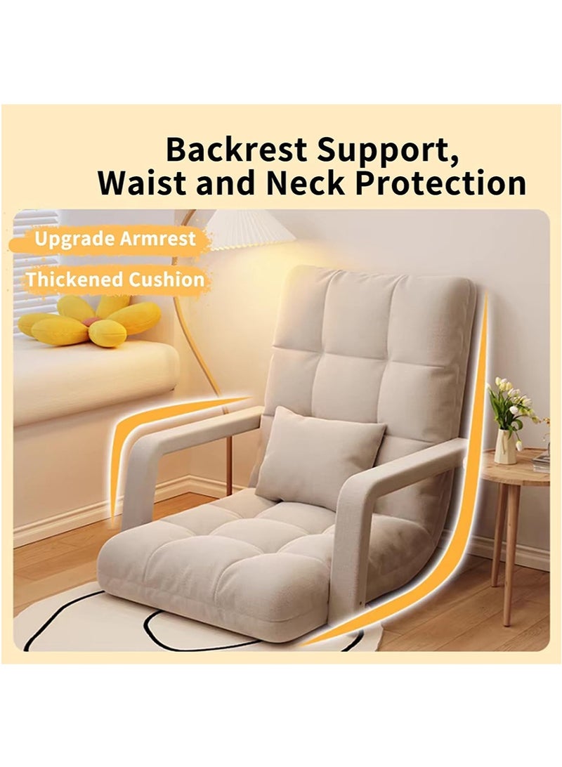 VUCATIN كرسي أرضي قابل للطي، أريكة صالة، وسادة أريكة ذات ظهر واحد قابلة للطي، سرير مبطن متعدد الزوايا قابل للتعديل، لغرفة نوم الشرفة، مع مساند ذراعين مبطنة أريكة فردية - Image 5